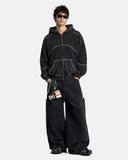 Contrast Stitch Boxy Zip Up Hoodie | Inflation Streetwear