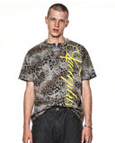 Leopard print graphic tee with vertical script chest design