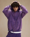 INFLATION Washed Distressed Fleece Zip Up Hoodies INFLATION