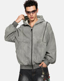 Dirty Washed Studded Boxy Zip Up Hoodie | Inflation Streetwear