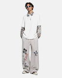 Washed Graffiti Graphic Wide-Leg Sweatpants | Inflation Streetwear