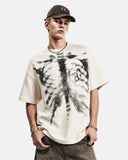 model wearing apricot skeleton x-ray mesh t-shirt front view