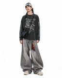 full body streetwear outfit with oversized music graphic long sleeve tee