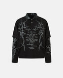 black waffle gothic graphic layered polo shirt front view