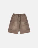 Front view brown washed cargo knee length shorts