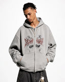 INFLATION Washed Graphic Zip Up Hoodies