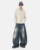 Whisker Wash Rhinestone Barrel Jeans | Inflation Streetwear