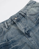 light wash denim jorts with faded front detail