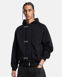 Metal Clasp Boxy Zip Up Hoodie | Inflation Streetwear