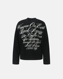 black distressed script graphic waffle t shirt front view