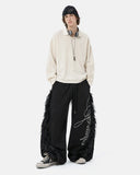 full-body outfit with black script barrel sweatpants
