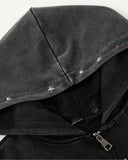 close-up of hood trim with metallic star accents
