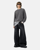 full body outfit with striped boxy long sleeve t shirt