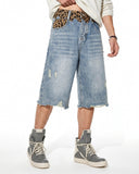 oversized patchwork jorts detail