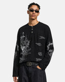 model upper body view in black angel graphic long sleeve t shirt