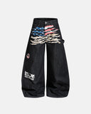 distressed flag graphic barrel jeans front view
