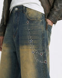 Acid Wash Rhinestone Chain Baggy Jeans | Inflation Streetwear INFLATION