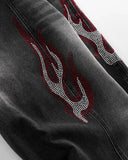 Flame Graphic Rhinestone Barrel Jeans | Inflation Streetewear INFLATION