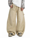 washed cotton twill cargo pants with front pleats