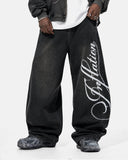 Script Graphic Washed Barrel Jeans | Inflation Streetwear