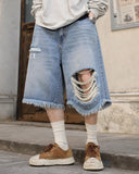 Distressed Baggy Jorts with Adjustable Waist Tabs | Inflation Streetwear INFLATION