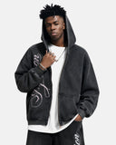 Washed Script Graphic Zip Up Hoodie | Inflation Streetwear