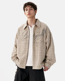 Script Graphic Plaid Long-Sleeve Shirt | Inflation Streetwear
