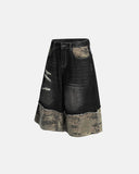 Camo Patchwork Washed Denim Jorts | Inflation Streetwear INFLATION