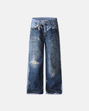 digital print distressed baggy jeans front view