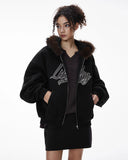 Faux Fur Collar Zip Up Hoodie Jacket  | Inflation Streetwear INFLATION