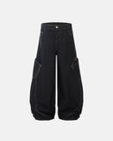 front view of leopard pocket raw barrel jeans