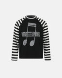 black long sleeve t shirt with music note graphic print