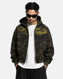 Camo Script Graphic Cropped Hoodie | Inflation Streetwear