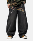 Flame Graphic Washed Barrel Jeans | Inflation Streetwear