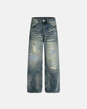 Whiskered Distressed Baggy Jeans | Inflation Streetwear