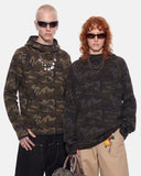 models wearing camo high-neck hoodies in two colorways