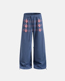 blue button detail wide leg sweatpants front view