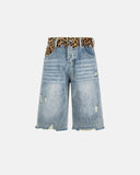 leopard patchwork jorts front and back view