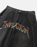 Flame Graphic Washed Barrel Jeans | Inflation Streetwear