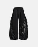 black faux fur trim script barrel sweatpants front view