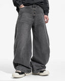 Metal Clasp Grey Barrel Jeans | Inflation Streetwear