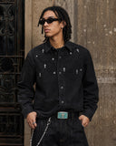 Starry Cross Rhinestone Washed Denim Shirt | Inflation Streetwear INFLATION