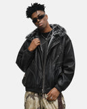 Faux Fur Collar PU Leather Jacket | Inflation Streetwear