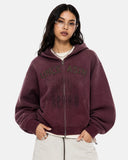 Gothic Rhinestone Washed Zip Up Hoodie | Inflation Streetwear