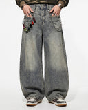 Distressed Eyelet Barrel Jeans | Inflation Streetwear INFLATION