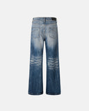 side view of slub denim wide leg jeans detail