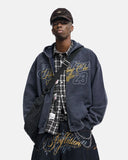Washed Star Script Graphic Zip Up Hoodie | Inflation Streetwear