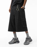 black 7-length denim jorts detail