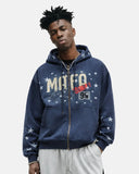 Distressed Star Boxy Zip Up Hoodie | Inflation Streetwear