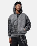 Plaid Patchwork Boxy Zip Up Hoodie | Inflation Streetwear
